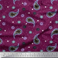 Soimoi Purple Velvet Fabric Star, Paisley & Cosmos Floral Printed Craft Fabric край двора