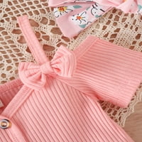 Thaisu Baby Girl Spring Summer тоалети, памучна смес с късо ръкав Студено рамо ромопър + панталони за пламък + лента за глава, 3m-2y