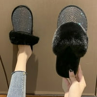 fvwitlyh чехли за широки чехли на жените модни жени Rhinestones Slip on Furry Plush Flat Home Winter Counr Toe Chlippers Широка ширина жени