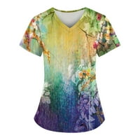 Блузи за жени Модна пролет и лятна петролна живопис печат V-образно деколте