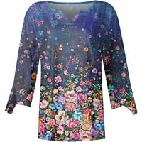 Miluxas дамски огромни върхове Разчистване сделки с мода жена V Neck Three Quarter 3 4Sleeve Тениска есенни върхове Суичър лилаво 12