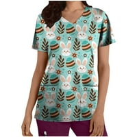 Zunfeo ризи за жени- Кратки ръкав Великденски подаръци Сладки удобни върхове с джобове Пуловер отпечатани тениски за шия зелени 4