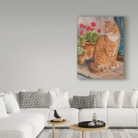 Изящно изкуство 'Джинджър котка на прага' платно изкуство от Джанет Пидо