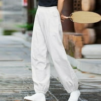 Тънки ленени панталони за жени с висока еластична талия торбисти панталони панталони глезени панталони с джобове със солиден цвят спортни панталони панталони атлетични приспособления за джогинг тренировка cinch