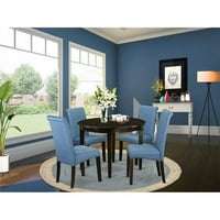 Бостън Малка кръгла кухненска маса с бельо със синя тъкан Парсън Столове с капучино стол Крака