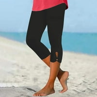 Женски панталони твърди цветни гамаши с висок талия небрежен комфорт разтягане еластичен изрязан курорт стил плаж