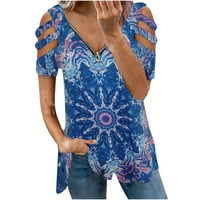 Дамски плюс разстояние разстояние $ 5, модна жена V-образно деколте с къси ръкави тениска тениска Лятна печат Блуза Блуза