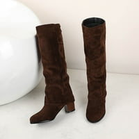 Symoid Womens Knee High Boots-Есента и зимата дебела инцидентна ръкав с висок ръкав ботуши с висок варел ботуши кафяви кафяви 41