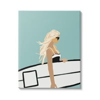 Ступел индустрии жена извършване сърф борда вятърна плажна коса Графичен Арт Галерия увити платно печат стена изкуство, дизайн от Амелия Нойс