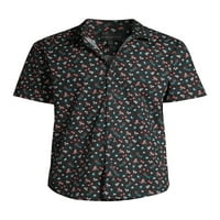 Без граници Мъжки Цветен печат с къс ръкав бутон нагоре риза, до Размер 3ХЛ