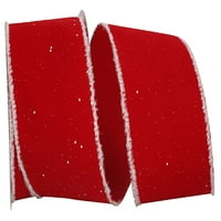 Хартиено кадифе Коледна червена полиестерна лента, 10д 4ин, 1 пакет