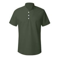 Ткинг модно мъжко бельо с къс ръкав ежедневна риза без яка стояща яка летен връх - Зелен XL