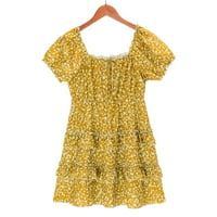 Follure Mini рокли за жени Лято плисирано деколте с късо ръкав флорална рокля от печат мини рокля Sundress