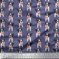 Soimoi Polyester Crepe Fabric Bow & Boston Terrier Dog Print Sewing Fabric Wide Yard