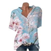 Върхове за жени с къси ръкави плюс размер свободна ежедневна тениска boho флорална риза бутон нагоре-образни мами риза тениски блуза блуза