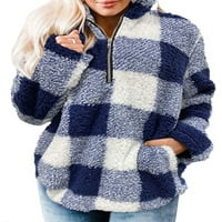 Lumento дами мека зима пуловер уютен цип палто свободен суичър от руно кралско синьо s