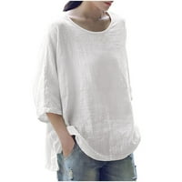 Loyisvidion блузи за жени клирънс жени солидни три четвърт ръкав памучен върхове блуза тениска флаш изби бели 10