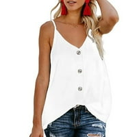 Дамски летни върхове камизол солидна без ръкаща ежедневни жени халтер ризи бели XL