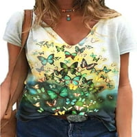 Хайт дамска тениска с къс ръкав в Деколте ежедневни Флорални печатни тениска шезлонг облекло Бохо туника блуза