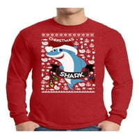 Неудобни стилове Коледа акула грозен коледен пуловер дълъг ръкав тениска за мъже