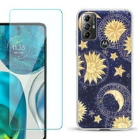 Onetoughshield ® за Motorola Moto G Play Shockproof Fashion Phone Case, с протектор на екрана с закалено стъкло - Moon Sun Star