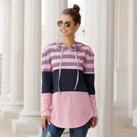 Olyvenn се занимава с ризи с дълъг ръкав, големи тениски Раирани пачуърки пуловер Облечени върхове Подаръци за дамски есен модни тегличи с качулка Суичърс Модно облекло Розово 8