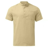 Корашан мъжки ризи, дизайнер Пролет Лято Мъжки ежедневни памук бельо Плътен цвят ризи с къс ръкав хлабав Стойка яка ризи, ризи За Мъже