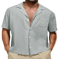 Мъжки Блузи Бутон надолу летни ризи с къс ръкав блуза Мъжки удобни тениска почивка т риза сиво ХС