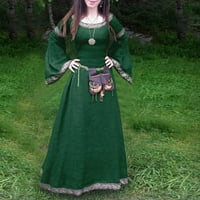 Жени Medie Dress Renaiss Fit Нерегулярен дълъг ръкав косплей макси рокля, зелено