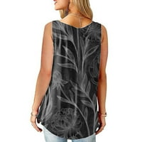 Fragarn женски моден флорален печат плисиран без ръкав небрежен тениска на тениска отгоре
