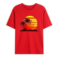 Плажни ризи за мъже Небрежни къси ръкави екипаж тениски Хавайска риза залез слънце печат свободни графични тийнейджъри