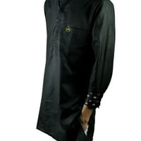 Hijaz Men's Black Modern Lasy Cotton Short Asian Kurta Rish с маншети с акцент - L