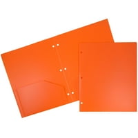 Тежкотоварни пластмасови дупка перфоратор училищни папки с джобове, оранжево, 6 пакет