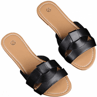 Пожелайте на летните плоски слайдове на жените сандали ежедневни каишки кръстосани плъзгачи върху плъзгачи плаж плоски сандали ------- Черен S1789