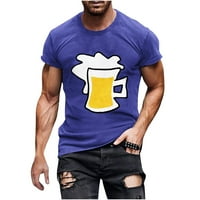 Тениски за мъже за мъже, новата модна мъжка тениска 3D без позициониране на бира щампа с къс ръкав кръгла тениска тениска ежедневни спортове Топ блузи синьо