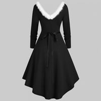 Follure Midi рокли за жени V-образно коледно изкуство-плюшен панел с дълъг ръкав v яка асиметрична парти рокля