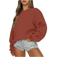 Honeeladyy дамски пуловер суичъри, модни женски небрежни дълги ръкави кръгла шия солидни дами свободни суичърни върхове блуза блуза блуза