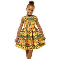 Рокля деца момичета флорални отпечатани принцеси с къс ръкав Бохо Руф рокля с конкурс жълт 3- години