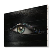 Дизайнарт 'момичешки очи с многоцветни стъклени искри' Модерен принт върху естествена борова дървесина