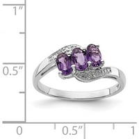 Стерлингов Сребърен родиев аметист и диамантен пръстен, произведен в Индия кдх421-7