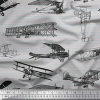 Soimoi Rayon Fabric Stripe & Airplane Transport Decor Fabric Printed Yard Wide