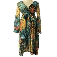 Женски бохо с дълга рокля тропическа флорална слънчева ръкав с дълги ръкави рокли плажни рокли на плажната рокля