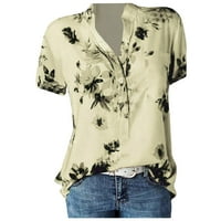 Бежови ризи за жени свободни годни графични блузи на Хенли за жени облечени ежедневни сладки къси ръкав летни женски ризи якият плаж женски пролетни летни дрехи xl