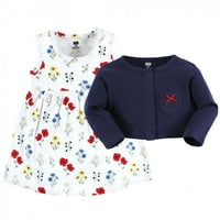 Хъдсън Бебе Бебе и малко дете момиче памучна рокля и жилетка комплект, диво цвете, 6 месеца