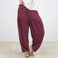 дамски летни панталони изрязани Плътен цвят прави удобни панталони шнур бельо ежедневно износване провиснала Висока талия панталони панталони