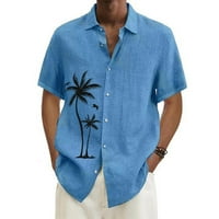 ФОП продавач дизайнер Пролет Лято Мъжки ежедневни Памук Плътен цвят ризи с къс ръкав хлабави ризи син Хххл