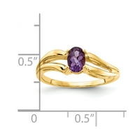 Солидно 14K жълто злато 6x овален аметист лилав февруари Gemstone годежен пръстен размер 5.5