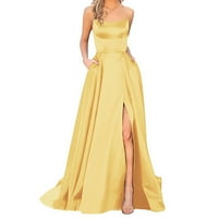 Хуай летни рокли за жени Сатен елегантни високи разделени асиметрични подгъви сватбени рокли шаферски рокли вечерна парти рокля жълто хл