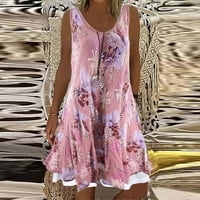 Tking модни дамски рокли небрежни без ръкави отпечатана рокля с омагьоса розово xxxl