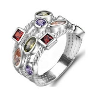 Пръстени за жени момичета Хуитан цветна циркония деликатен пръстен бижута сватбена булчинска група модна кръст геометрични танцови партита подаръци за пръстени